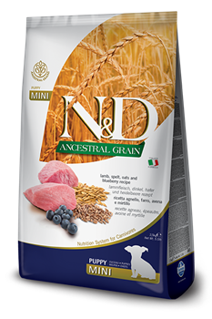N&D Ancestral grain LAMB & BLUEBERRY PUPPY MINI Н&Д Полнорационный низкозерновой сухой корм для щенков, беременных и кормящих сук мелких пород с ягненком и черникой 2,5 кг - фото 10591