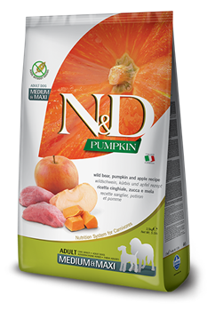 N&D Pumpkin WILD BOAR AND APPLE ADULT MEDIUM & MAXI Н&Д Полнорационный беззерновой сухой корм для взрослых собак средних и крупных пород с тыквой, кабаном и яблоком 12 кг - фото 10725