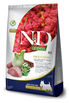 N&D Quinoa DIGESTION LAMB MINI Н&Д Полнорационный диетический корм для взрослых собак мини пород рекомендуемый при нарушениях пищеварения и экзокринной недостаточности поджелудочной железы с ягненком и киноа 2,5 кг - фото 10838