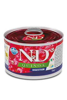 N&D Quinoa DIGESTION MINI WET FOOD Н&Д Диетический полнорационный влажный корм для взрослых собак мини пород рекомендуемый при нарушениях пищеварения и экзокринной недостаточности поджелудочной железы с ягненокм и киноа 140 гр - фото 10844