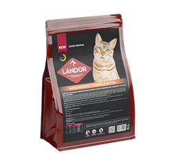 LANDOR HAIR & SKIN ADULT Индейка и лосось сухой корм для взрослых кошек для блеска шерсти и здоровья кожи 2 кг - фото 11436