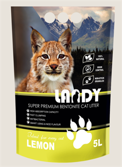 LANDY Наполнитель для кошачьего туалета комкующийся из бентонитовой глины с ароматом лимона 5 л - фото 11449