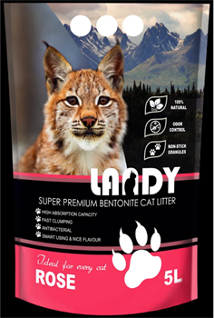 LANDY Наполнитель для кошачьего туалета комкующийся из бентонитовой глины с ароматом розы 5 л - фото 11451