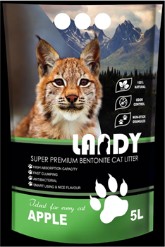 LANDY Наполнитель для кошачьего туалета комкующийся из бентонитовой глины с ароматом яблока 5 л - фото 11454
