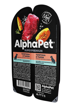 ALPHAPET Влажный полнорационный корм для собак с чувствительным пищеварением с телятиной и тыквой в соусе, 100г - фото 11612