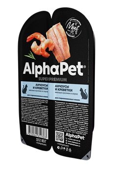 ALPHAPET Влажный полнорационный корм для взрослых стерилизованных кошек с анчоусами и креветками в соусе, 80 гр - фото 11739