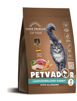 Petvador(SUPER-PREM) Полнорационный корм для взрослых кошек с лишним весом и стерилизованных Кролик, 2 кг - фото 11754