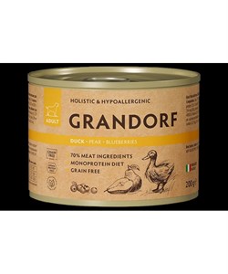 Консервы для собак GRANDORF Паштет из утки с грушей и черникой 200 г - фото 11900