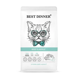 Best Dinner Adult Sterilised Beef & Apple Полнорационный сухой корм для кастрированных и стерилизованных кошек склонных к аллергии и проблемам с пищеварением с Говядиной и яблоком 0,4 кг - фото 11975