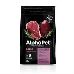 Сухой коALPHAPET Superpremium Adult для взрослых кошек с говядиной и печенью1.5кг - фото 11994