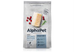 AlphaPet Superpremium Monoprotein Сухой корм АльфаПет для взрослых кошек Белая рыба 1.5кг - фото 12005