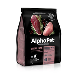 AlphaPet Superpremium полнорационный сухой корм для взрослых стерилизованных кошек с уткой и индейкой - 7 кг - фото 12023