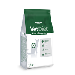 AlphaPet Vet Diet Hypoallergenic - Сухой диетический корм для взрослых кошек при пищевой аллергии и непереносимости ингредиентов РЫБА 0.4кг - фото 12036