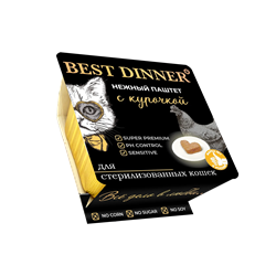 Best Dinner консервированный полнорационный корм для взрослых и стерилизованных кошек. Паштет с курицей 100 г. - фото 12114