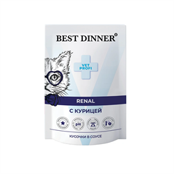 Паучи Best Dinner Exclusive Vet Profi Renal кусочки в соусе с Курицей 0,085 кг - фото 12148
