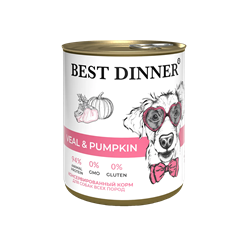 КОРМ BEST DINNER Ж/Б ДЛЯ СОБАК.И ЩЕНКОВ (ТЕЛЯТИНА/ТЫКВА) 850г - фото 12154