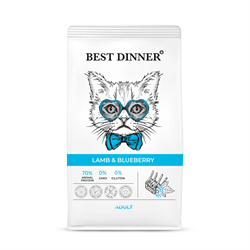 Best Dinner Adult Cat Lamb & Blueberry Полнорационный сухой корм для взрослых кошек, склонных к аллергии и проблемам с пищеварением с Ягненком и голубикой 0,4 кг - фото 12158