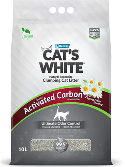 Cat's White Activated Carbon Spring Fresh комкующийся наполнитель с активированным углем и ароматом весенней свежести для кошачьего туалета 10л/1 (Без характеристики - фото 12253