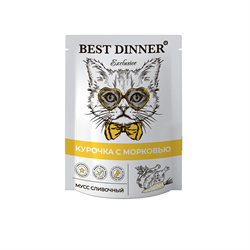 Паучи Best Dinner Exclusive Мусс сливочный  /Курочка с морковью/ для взрослых кошек и котят с 1 месяца.- 0,085 кг - фото 12336