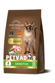 Petvador Holistic полнорацион. корм для взрослых кошек с чувств. пищеварением. лосось, 2 кг - фото 12403