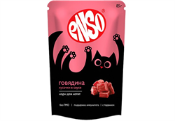 ENSO Корм влажный полнорационный для котят, кусочки в соусе с говядиной, пауч 85г - фото 12456
