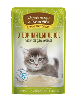 Деревенские лакомства конс. д/кошек «Отборный лосось паштет для котят», пауч 70г - фото 12459