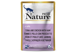 PRIME NATURE пауч 100гр в желе Тунец с курицей и ветчиной д/кошек - фото 12464