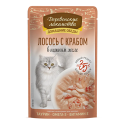 Деревенские лакомства конс. д/кошек «Лосось с крабом в нежном желе», пауч 70г - фото 12466