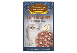 Деревенские лакомства конс. д/кошек «Утка с кроликом в нежном желе», пауч 70г - фото 12467