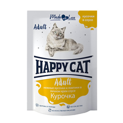 КОРМ HAPPY CAT ПАУЧ ЛОМТ.В СОУСЕ Д/КОШ.(КУР) 85г - фото 12472
