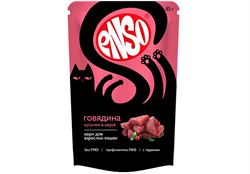 ENSO Корм влажный полнорационный для взрослых кошек, кусочки в соусе с говядиной, пауч 85г - фото 12482