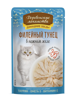 Деревенские Лакомства паучи д/кошек Филейный тунец в желе 70 г - фото 12499