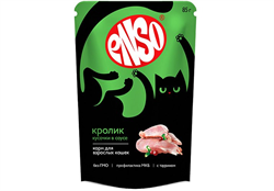 ENSO Корм влажный полнорационный для взрослых кошек, кусочки в соусе с кроликом, пауч 85г - фото 12516