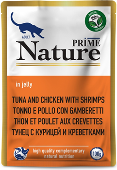 PRIME NATURE пауч 100гр в желе Тунец с курицей и креветками д/кошек - фото 12517