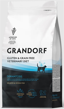GRANDORF VETERINARY DIET SALMON & OCEAN FISH (Рыба) DERMATOSIS 400 г - полнорационный диетический сухой корм для кошек, разработанный для поддержания функций кожи при дерматозах и чрезмерном выпадении шерсти - фото 12525