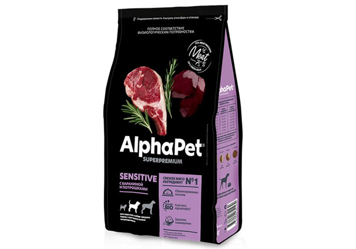КОРМ ALPHAPET S/PR-M Д/ВЗР.СОБ.СР.ПОР.Ч/ПИЩ.(БАР/ПОТР) 12кг ZB652338 - фото 12529