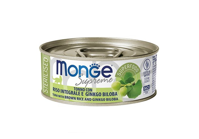 Влажный корм Monge Supreme sterilized для стерилизованных кошек из тунца с бурым рисом и гинкго билоба, консервы 80 г ZB007870 - фото 12546