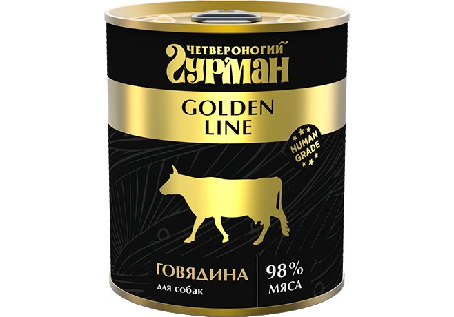 Четвероногий Гурман Golden line 0,34 кг Говядина натуральная влажный корм для собак жестяная банка ZB543686 - фото 12550