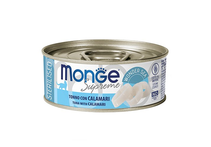 Влажный корм Monge Supreme sterilized для стерилизованных кошек из тунца с кальмаром, консервы 80 г ZB007894 - фото 12557