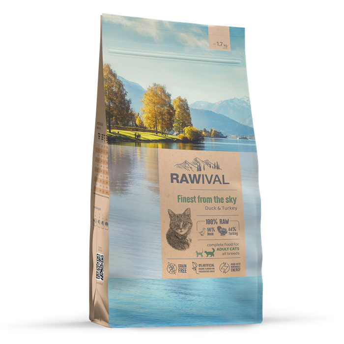 RAWIVAL Finest from the Sky утка и индейка для взрослых кошек, 1.7 кг MZB424060 - фото 12833