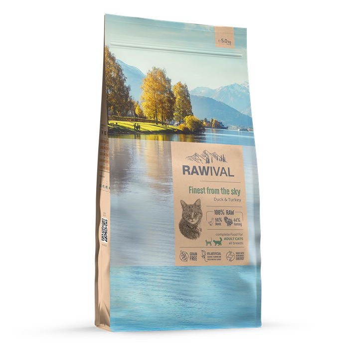 RAWIVAL Finest from the Sky утка и индейка для взрослых кошек, 5 кг MZB424169 - фото 12836