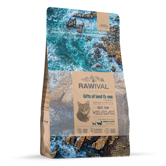 RAWIVAL Gifts of Land & Sea курица и рыба для взрослых кошек, 400 гр MZB428839 - фото 12859