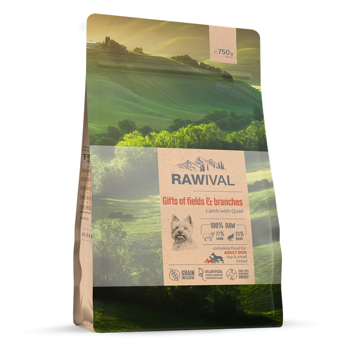 RAWIVAL Gifts of Fields & Branches ягнёнок с перепелом для взрослых собак карликовых и маленьких пород, 750 гр MZB428761 - фото 12892