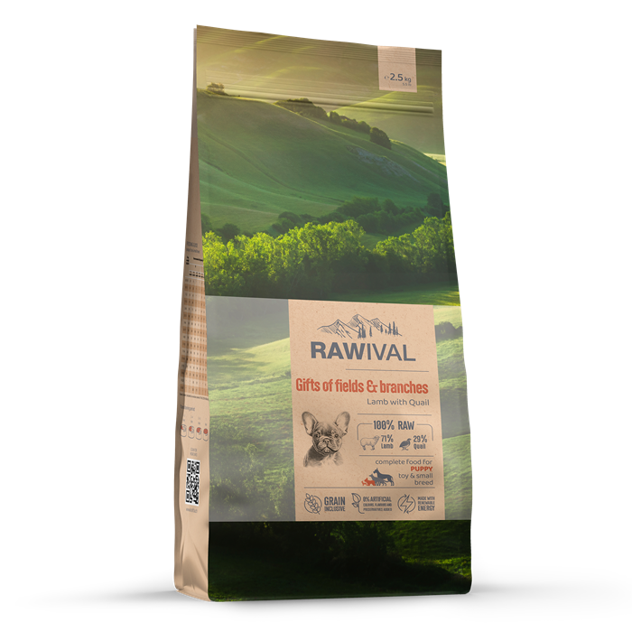 RAWIVAL Gifts of Fields & Branches ягнёнок с перепелом для щенков карликовых и маленьких пород, 2.5 кг MZB424008 - фото 12906