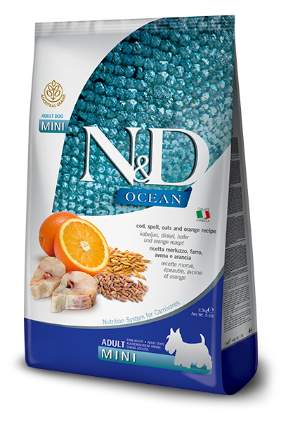 Н&Д Треска, спельта, овес и апельсин для взрослых собак мини пород N&D DOG OCEAN CODFISH, SPELT, OATS & ORANGE ADULT MINI, 2.5 кг MZB036599 - фото 13254