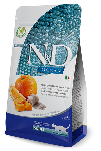 Н&Д Сельдь, тыква и апельсин для взрослых кошек N&D CAT OCEAN PUMPKIN HERRING&ORANGE 1.5 кг MZB036742 - фото 13265