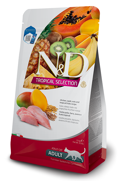 Н&Д Курица, спельта, овес и тропические фрукты для взрослых кошек N&D TROPICAL SELECTION CAT CHICKEN, 300 гр MZB042156 - фото 13346