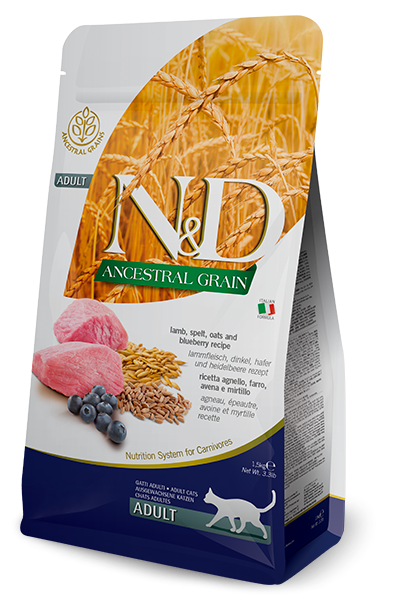 Н&Д Ягненок, спельта, овес и черника сухой корм для взрослых кошек N&D Low Grain CAT Lamb & Blueberry Adult, 1.5 кг MZB021595 - фото 13388