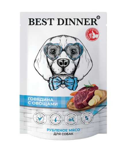 Пауч Best Dinner Влажный корм для взрослых собак и щенков рубленое мясо Говядина с овощами, 340 гр MZB550519 - фото 13798