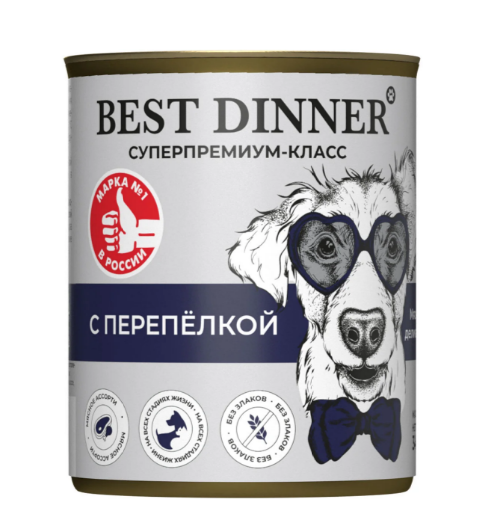 Консервы Best Dinner Super Premium Мясные деликатесы "С перепелкой" для взрослых собак и щенков с 6 месяцев, 340 гр MZB264515 - фото 13828